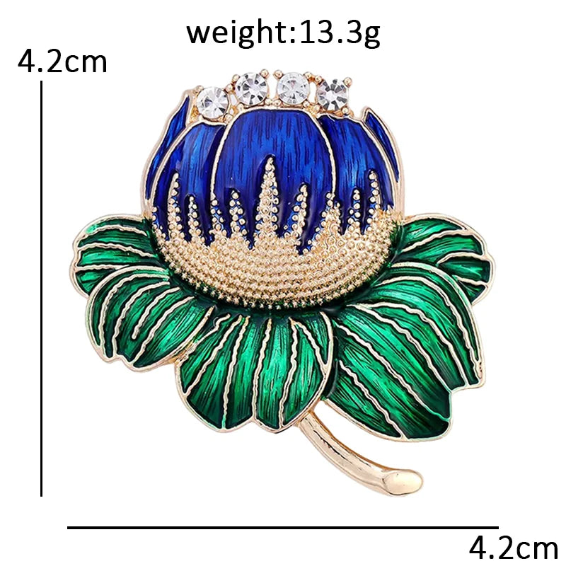 Lotus Bloom with Broad Leaves Brooch