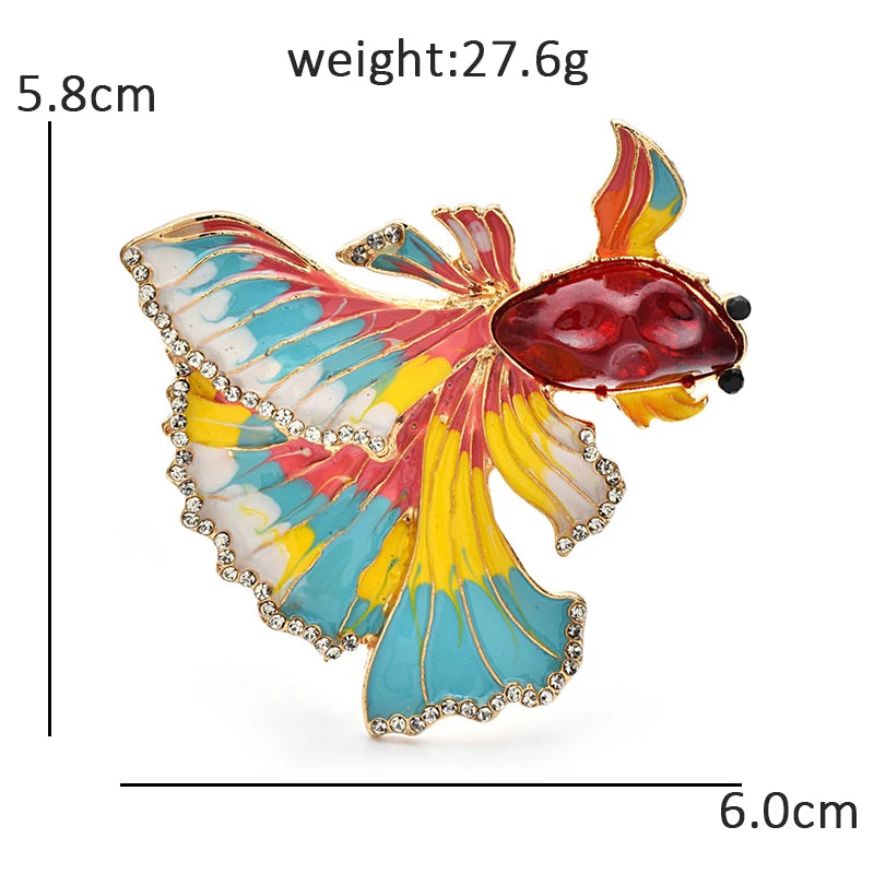 Multicolor Enamel Fantail Fish Brooch — dimensions