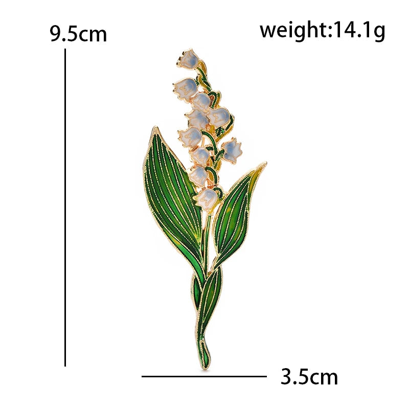 Enamel Lily of the Valley with Leaves Brooch — dimensions