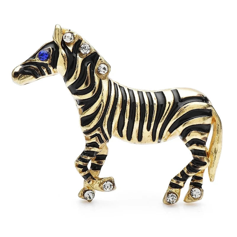 Enamel Zebra with Blue Crystal Eye Brooch — Zebra