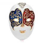 Jeweled Enamel Face Mask Brooch — Blue & Red