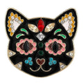 Floral Calavera Cat Face Brooch