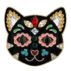 Floral Calavera Cat Face Brooch