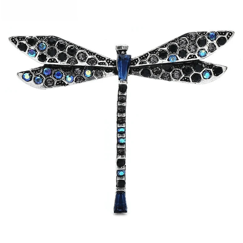 Jeweled Slender Dragonfly Brooch — Blue