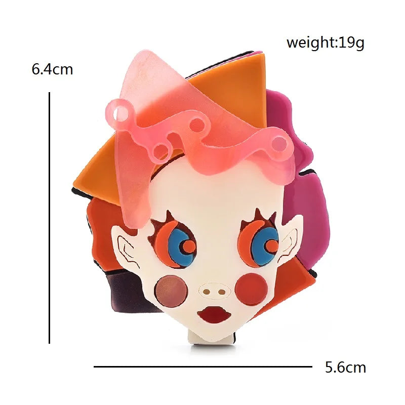 Layered Acrylic Clown Face Brooch — dimensions