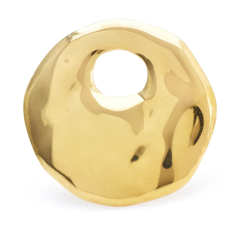 Large Sculptural Stainless Steel Circle Brooch — Gold