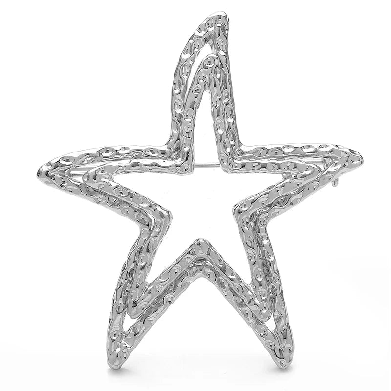 Textured Open Star Brooch — Silver