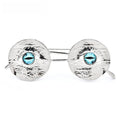 Textured Round Eyeglasses with Blue Lens Accents Brooch — Silver