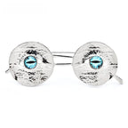 Textured Round Eyeglasses with Blue Lens Accents Brooch — Silver