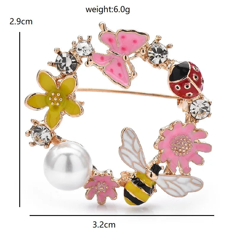 Butterfly and Bee Garden Wreath Brooch — dimensions