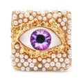 Pearl-Look Square Frame with Colorful Eye Brooch — Purple