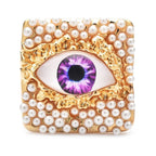Pearl-Look Square Frame with Colorful Eye Brooch — Purple