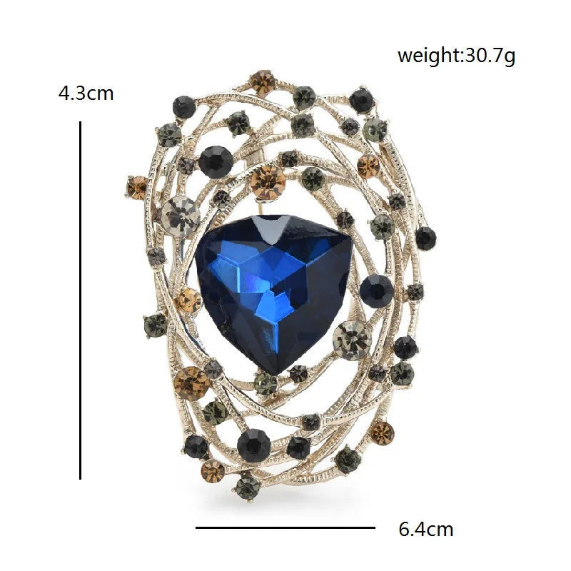 Jeweled Spiral Oval Brooch