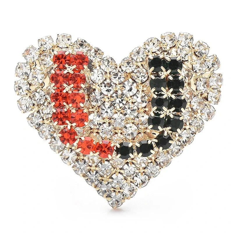 Love Lettering Rhinestone Heart Brooch — Red & Black