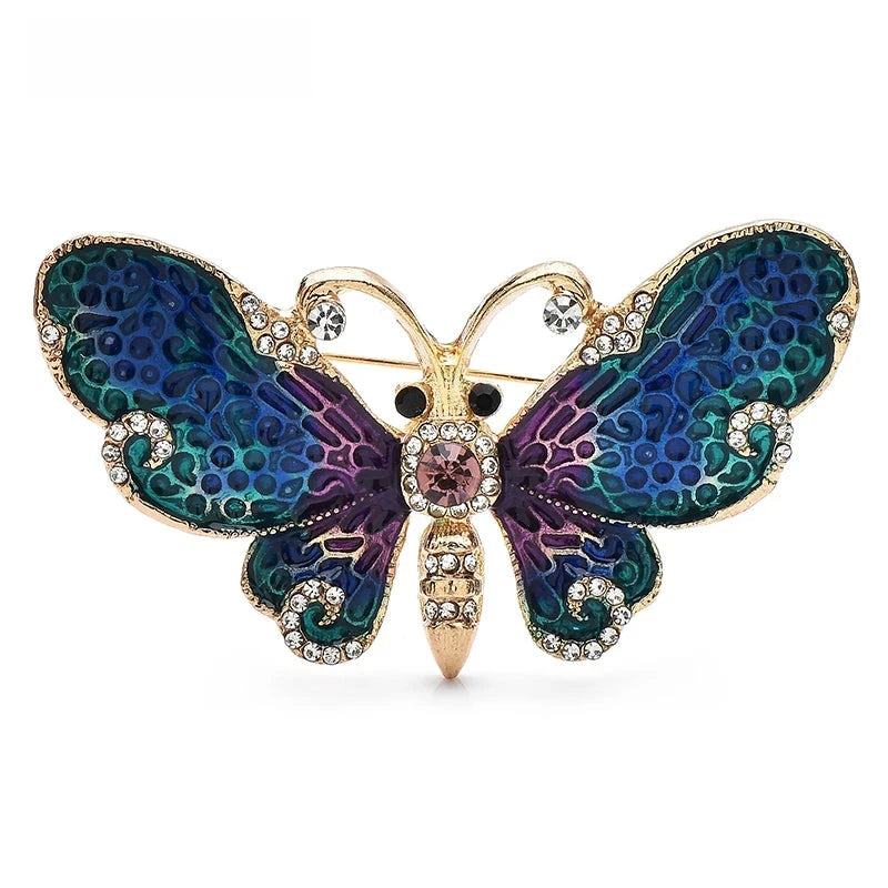 Jeweled Enamel Butterfly Brooch — Blue & Purple