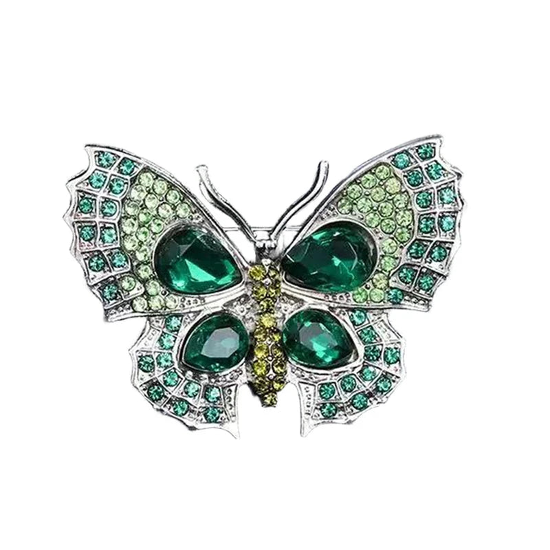 Petite Butterfly with Faceted Wing Accents Brooch — Green