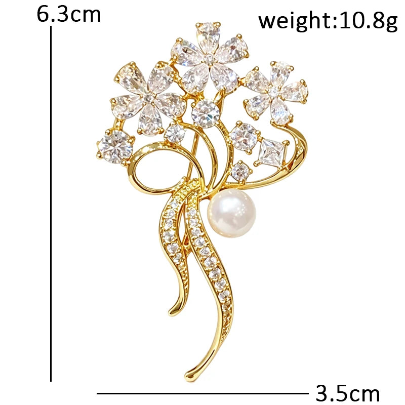 Sparkling Flower Bouquet with Pearlescent Drop Brooch