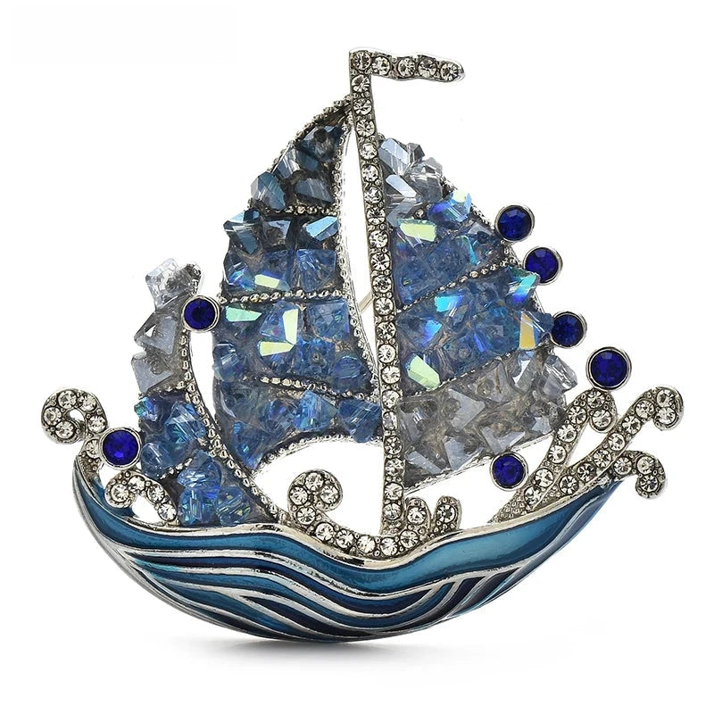 Blue Jeweled Sailboat Brooch product variant photo