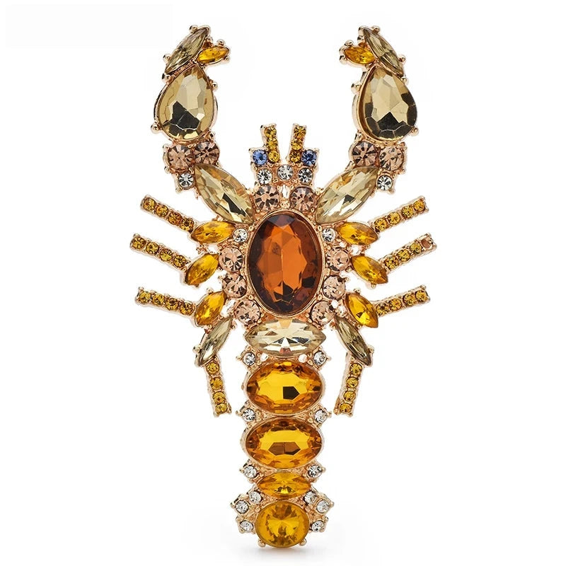 Jeweled Lobster with Faceted Stones Brooch — Yellow