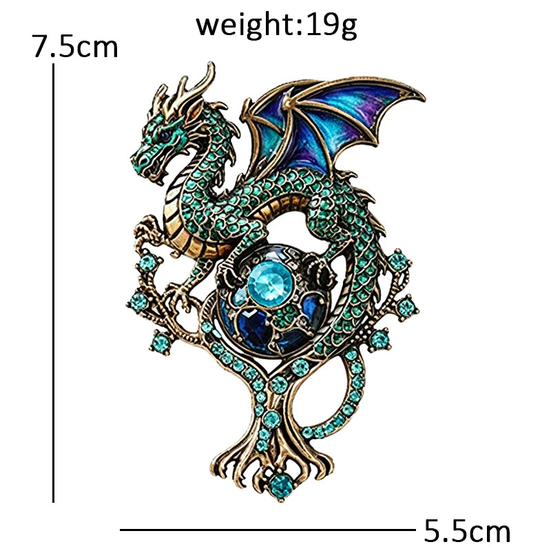 Vintage Winged Dragon with Jewel Brooch