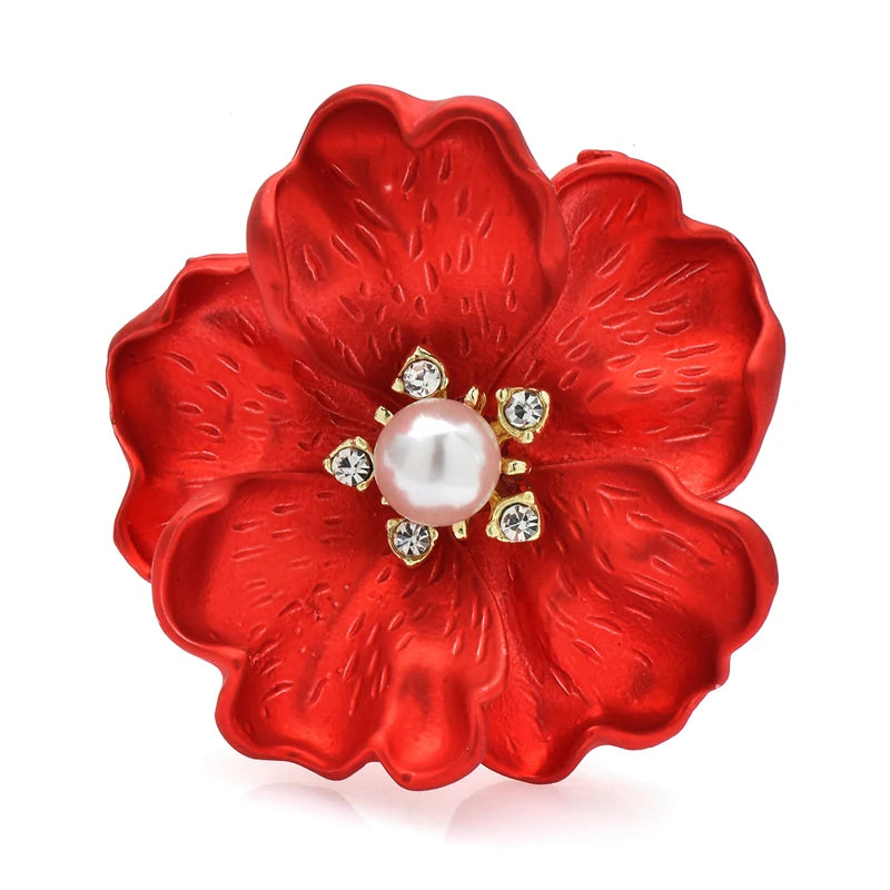 Layered Enamel Flower with Pearl-Look Center Brooch