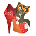 Acrylic Cat in High-Heel Shoe Brooch — Red