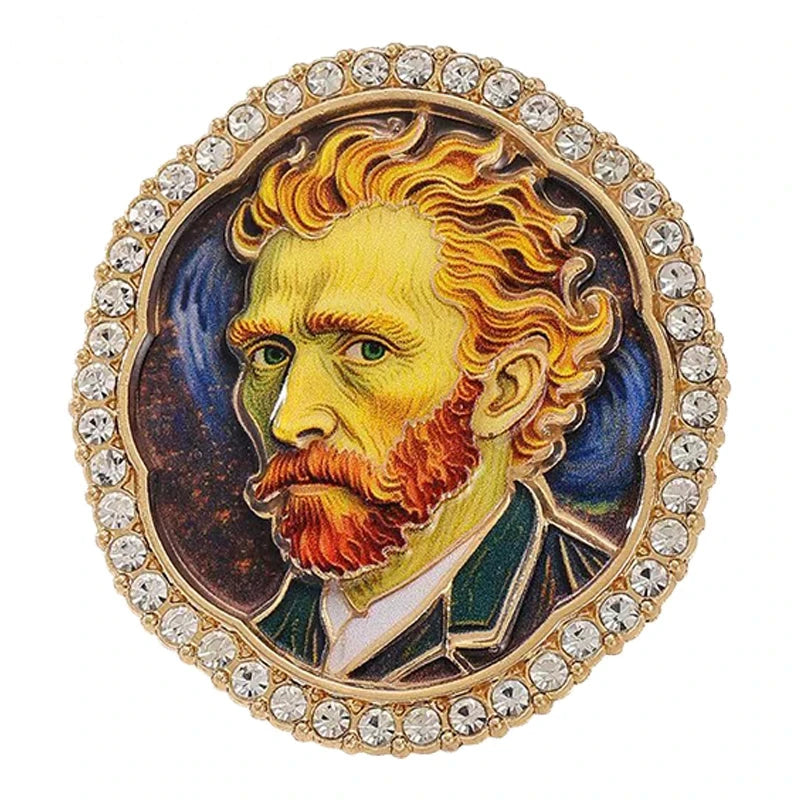 Van Gogh Portrait with Sparkling Oval Frame Brooch