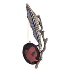Jeweled Feather with Faceted Drop Brooch — Burgundy