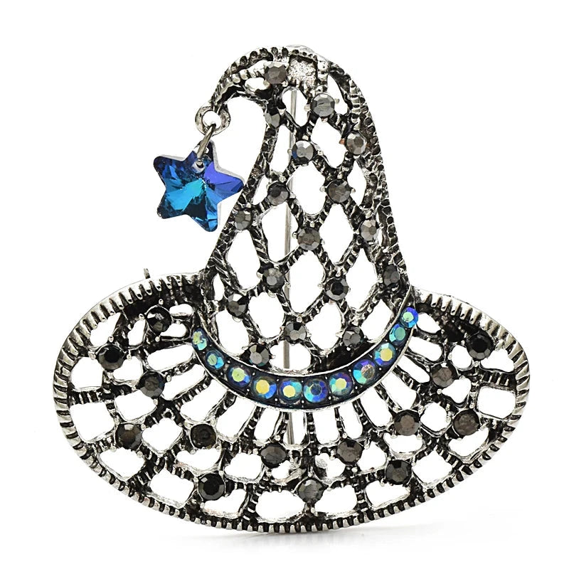 Openwork Witch Hat with Star Charm Brooch original white background product photo