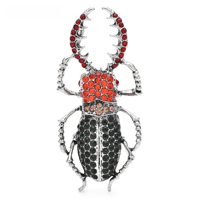 Large Jeweled Beetle Brooch — Red & Black