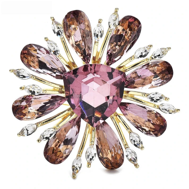 Jeweled Daisy Flower with Purple Center Brooch — Purple & Champagne