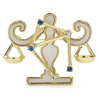 Libra Zodiac with Blue Star Accents Brooch — Gold
