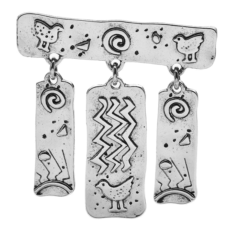 Mystic Symbols with Tassel Charms Brooch — Silver