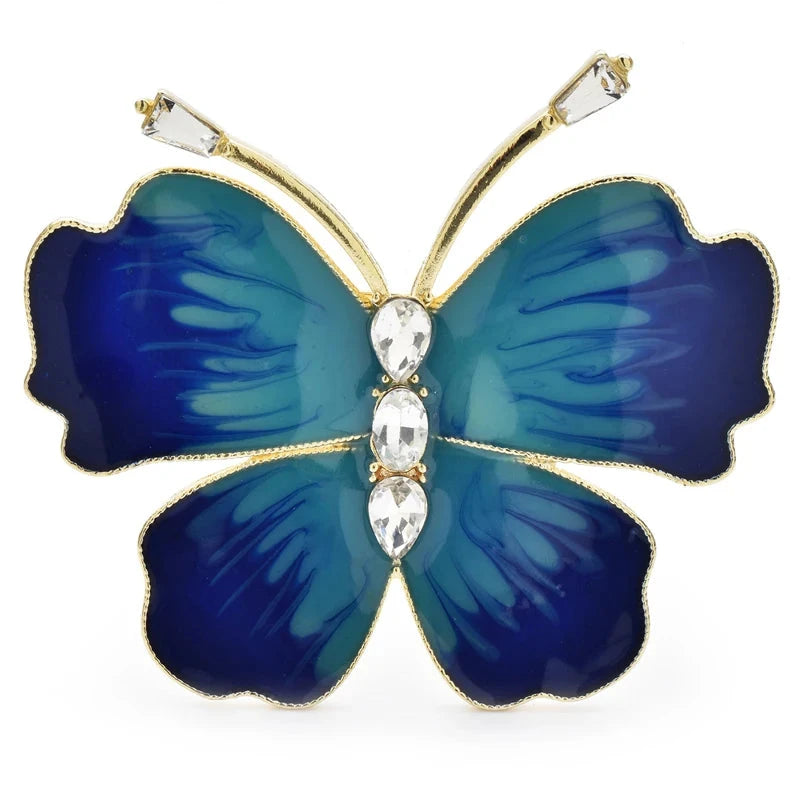 Soft Enamel Butterfly with Sparkling Body Brooch — Blue & Green