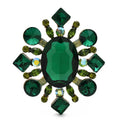 Vintage-Style Oval Faceted Stone Brooch — Green