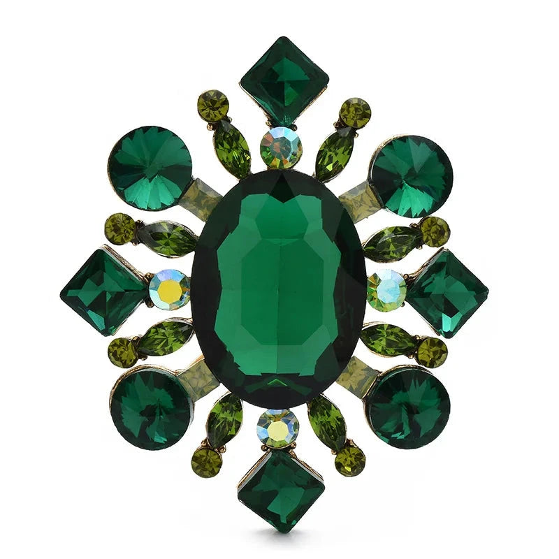 Vintage-Style Oval Faceted Stone Brooch — Green