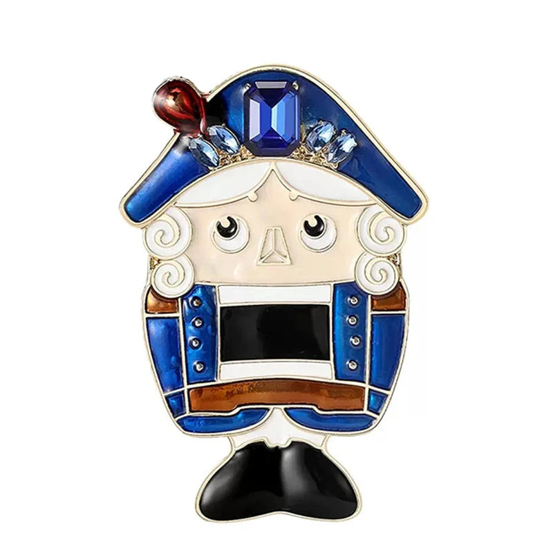Enamel Nutcracker Soldier Brooch — Blue