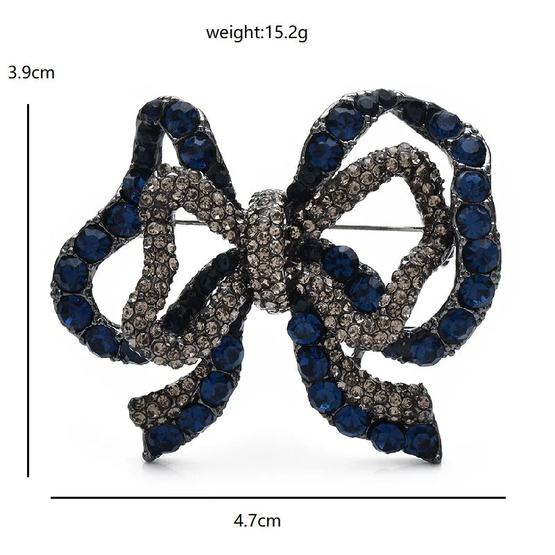 Double-Layer Rhinestone Bow Brooch — dimensions