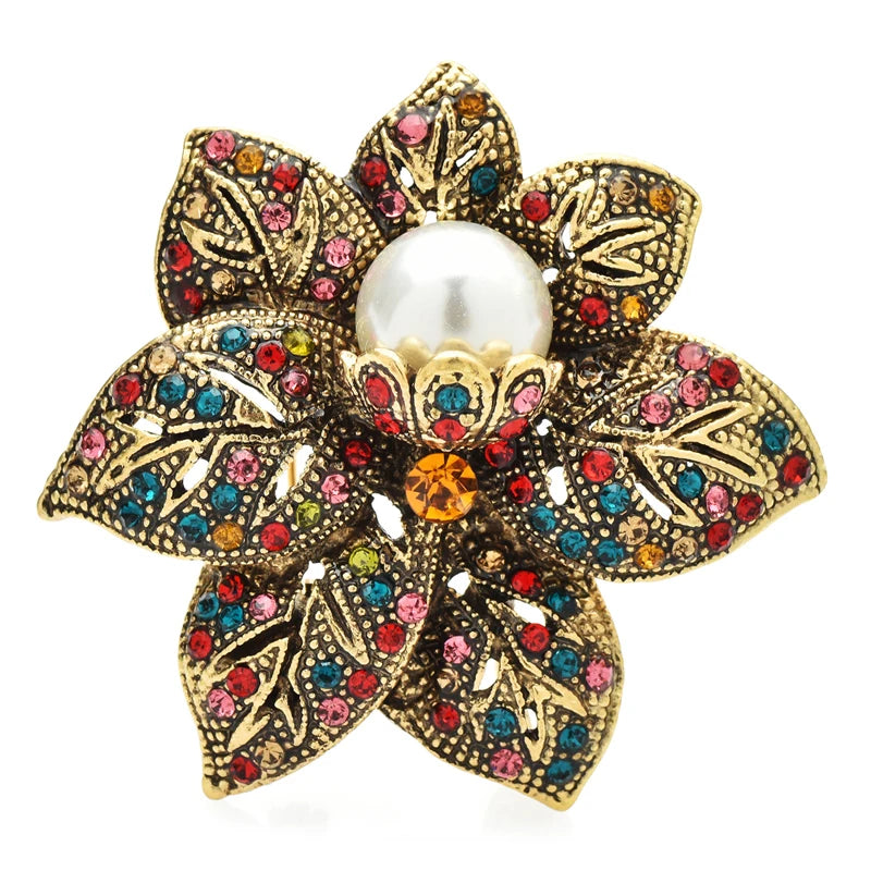 Vintage Pearl-Look Floral Rosette Brooch