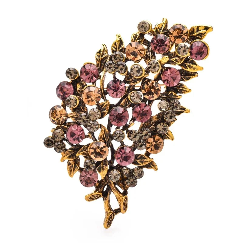 Enamel Botanical and Animal Motif Brooch