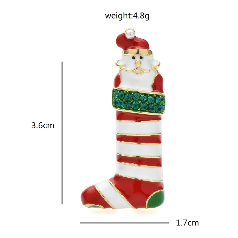 Santa in Striped Christmas Stocking Brooch — dimensions