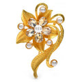Golden Leaf Scroll Flower with Rhinestones Brooch product variant photo