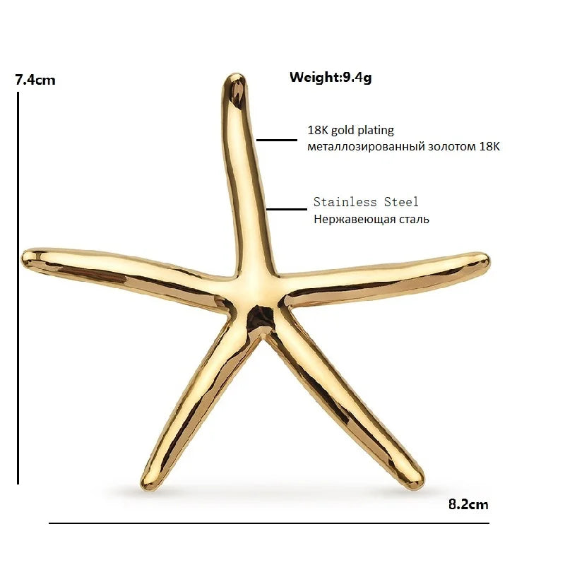 Minimal Starfish Stainless Steel Brooch — dimensions