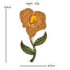 Large Rhinestone Flower on Leafy Stem Brooch — dimensions