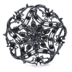 Openwork Star Flower Rhinestone Medallion Brooch — Black