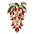 Jeweled Floral Spray with Hanging Petals Brooch — Red