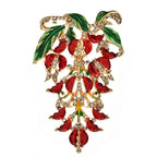 Jeweled Floral Spray with Hanging Petals Brooch — Red