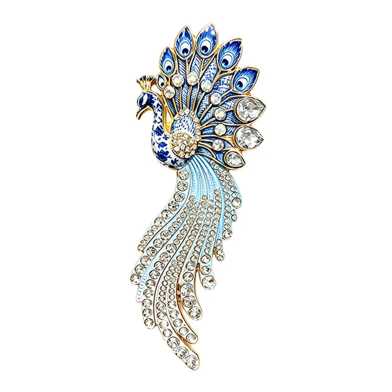 Ornate Peacock with Flowing Tail Brooch original white background product photo