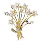 Pearl-Look Flower Bouquet Brooch — Gold