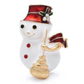 Snowman with Red Top Hat and Broom Brooch — Red & White